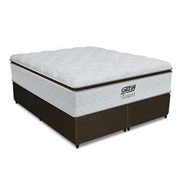 Imagem de Cama Box King Colchão Molas Pocket Ensacadas Tower 193x203x72cm Branco/Marrom Gazin