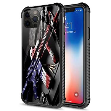 Imagem de ZHEGAILIAN Capa para iPhone 11 - Capa masculina com coldre de metralhadora com parte traseira de vidro temperado e proteção contra choque de TPU de silicone macio