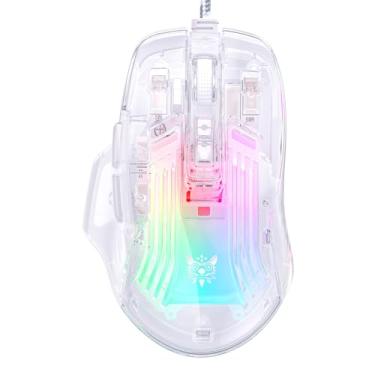Imagem de Mouse para jogos com fio com revestimento de cristal transparente, iluminação LED personalizada, mouse óptico ergonômico USB com botões laterais, DPI ajustável até 12800 para PC/laptop/Mac, mouse de