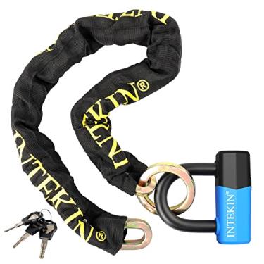 Imagem de INTEKIN Cadeado de corrente de motocicleta de 10 mm de espessura, trava de corrente de segurança resistente com trava de disco de 16 mm para portões, cercas e equipamentos externos