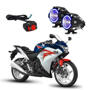 Imagem de Kit Led Farol Milha Moto CBR 250R 2012 2013 Angel Eye Azul U7 - LedAA