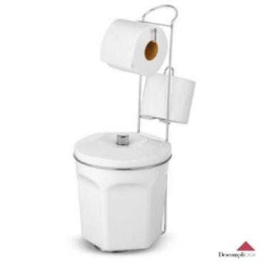 Imagem de Porta Papel Higiênico com Lixeira Branca 6L Suporte para 2 Rolos Croma