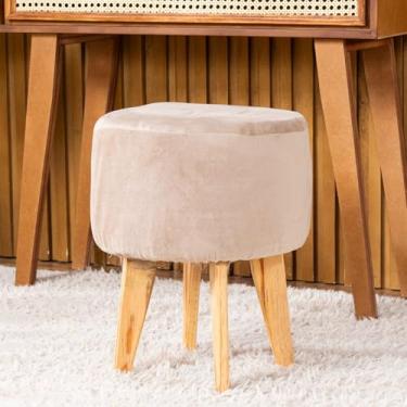 Imagem de Capa de Puff Redondo Médio Avulsa Lisa Ajustável com Elástico - Tecido Veludo Suede Decoração Banquinho Luxo Para Sala Quarto Pufe Banco Protetor Banqueta Centro (Bege)