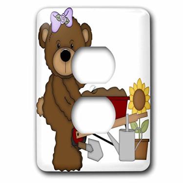 Imagem de 3dRose lsp_222507_6 Lindo urso de pelúcia marrom ilustração de jardinagem 2 tampas, multicolorido