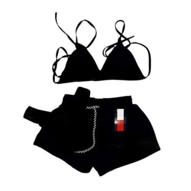 Imagem de Conjunto Biquíni Preto Asa Delta Com Bojo + Short - Gringas Model, Pre