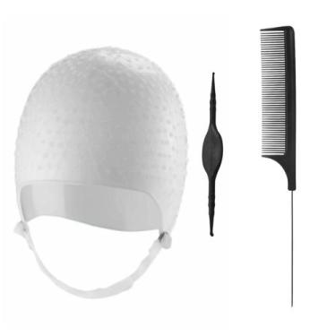 Imagem de Kit Tintura Coloração Touca e Pente Separador de Mechas Luzes Silicone