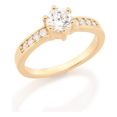 Imagem de Anel Solitário C/ Zircônias Folheado Rommanel 511652, Branco, 18