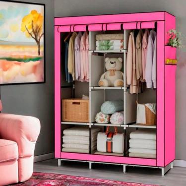 Imagem de Guarda Roupa Portátil Dobrável com Prateleiras Reforçadas e Zíper - Or