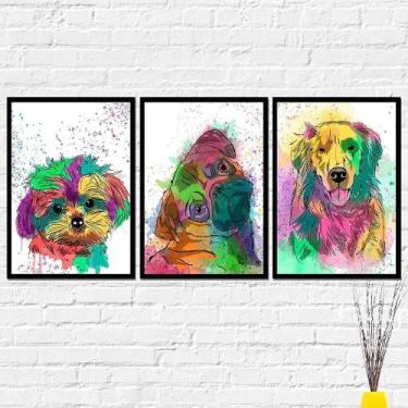 Imagem de Quadros Cachorro Dog Colorido Kit 3 Decorativos 40x60 - PlimShop