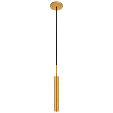 Imagem de Pendente Luminária Teto Tubo Sala Quarto Cama Dourado 40Cm - Singlelig
