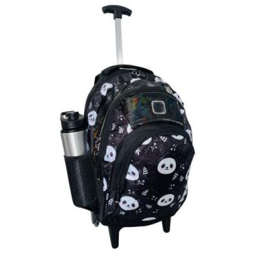 Imagem de Mochila Escolar Feminina Rodinhas Panda Preto Resistente - Bezzter