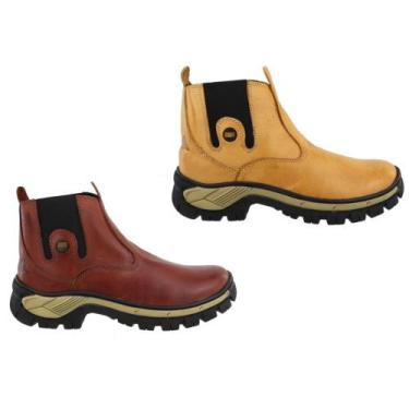 Imagem de Kit 2 Pares Botina Masculina Agro Bota Couro Legitimo Sola Tratorada -