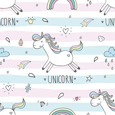 Imagem de Papel De Parede 3m Adesivo Unicórnio Nuvens Listras Infantil
