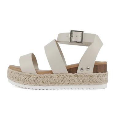 Imagem de Soda Top Shoe Bryce Aberto Toe Fivela Tornozelo Alpargatas Flatform Wedge Casual Sanda, Poliuretano marfim, 6