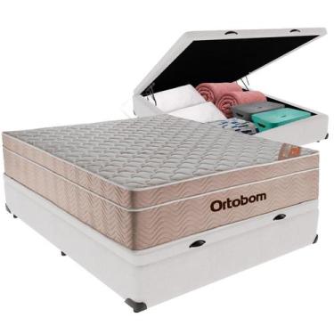 Imagem de Cama Box Baú Casal Branco + Colchão Airtech Molas Ensacadas Ortobom