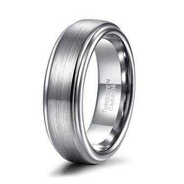 Imagem de Shuremaster aliança de casamento de carboneto de tungstênio de 6 mm 8 mm para homens e mulheres borda de degrau preta/prata gravada I Love You ajuste confortável 4-15