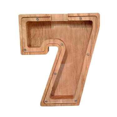 Imagem de Caixa de dinheiro de madeira, caixa de dinheiro com números, cofrinho para crianças, decoração de casa - sete