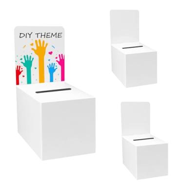 Imagem de QJELGYRUS 3 caixas de bilhetes de sorteio com cabeçalho removível, caixa de doação de votação de voto de sugestão de sorteio com slot para cartão de coleta de fundos