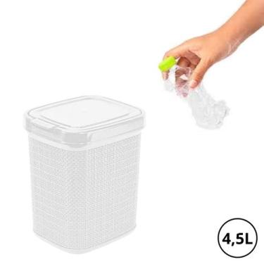 Imagem de Lixeira De Pia Mesa Juta Com Clique 4,5L Branca Compacta Cesto de Lixo