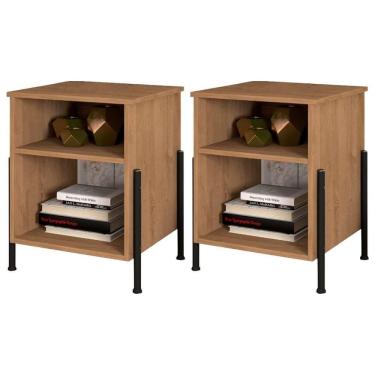 Imagem de Kit 2 Mesas De Cabeceira 2 Nichos Pés Metálicos Viena New Demolição Preto Artefamol