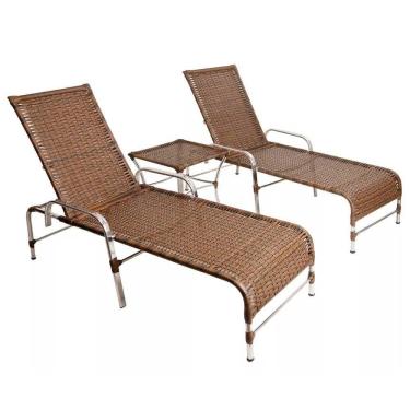 Imagem de Kit 2 Espreguiçadeiras Catar E Mesa Garden Argila