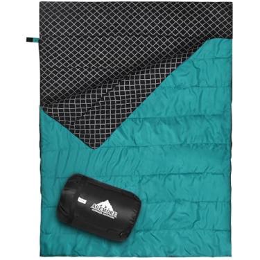 Imagem de AGEMORE Saco de dormir duplo de flanela de algodão para acampamento, mochila ou caminhada. Saco de dormir impermeável Queen Size 2 pessoas para adultos ou adolescentes. Leve com saco de compressão