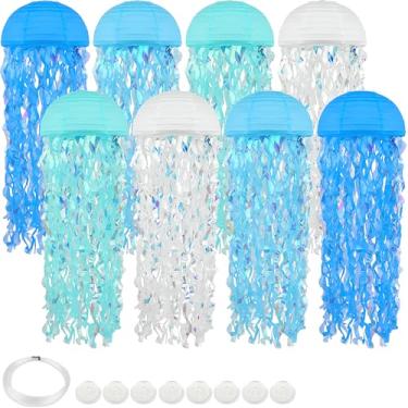 Imagem de Bisanzoya 8 Peças De Lanternas Papel Em Formato Água-Viva, Decorações Para Festa Aniversário Com Ganchos E Cordas, Pendurar No Chá Bebê, Sereia, Bob Esponja, Sala Aula
