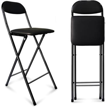 Imagem de Cadeira de barra dobrável de barra dobrável 70cm, 65cm de cozinha portátil Dobrante dobrável, cadeira alta dobrável com backrest e apoio de pé para dormitório, escritório, casa, preto, 65cm/
