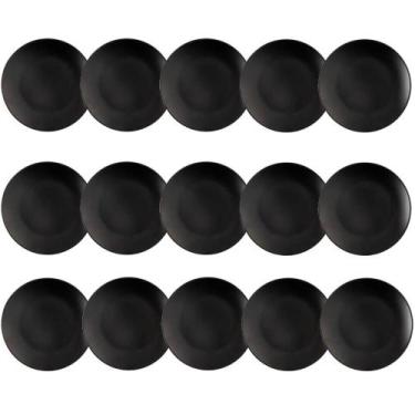 Imagem de Jogo 15 Pratos para Sobremesa Redondos 18cm Preto Coza Doces Frutas Pe