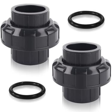 Imagem de 2 peças de encaixe de tubulação de união de PVC, união deslizante de PVC de 5 cm, conjunto de acessórios de união de PVC com conexão de porta de soquete deslizante, uniões de tubos de PVC para piscinas e aplicações de encanamento ao ar livre