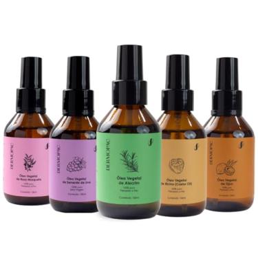 Imagem de Dermopac Super Kit 5 Óleos Vegetais, 100ml Cada, Ojon, Alecrim, Rícino, Semente de Uva, Rosa Mosqueta para Cabelo e Pele, Capilar, Facial 100% Puro Natural