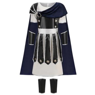 Imagem de AGCOAH Fantasia infantil de guerreiro, armadura romana, soldado espartano, cosplay de Halloween, Preto, azul, X-Large (9-10Y)