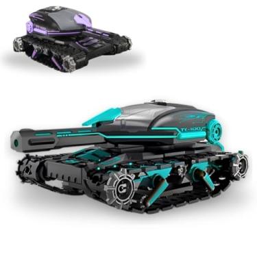 Imagem de Brinquedo Carrinho Controle Remoto Tanque De Guerra Atira Bolinha Gel Kit Completo, Tanque de Guerra com Lançador de Bolinhas, Bateria Recarregável, Cor Azul