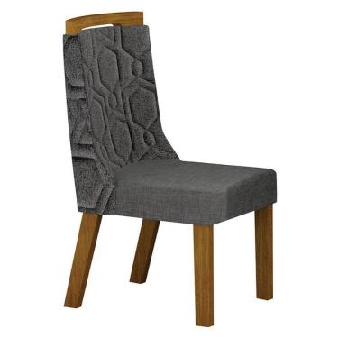 Imagem de Cadeira Para Mesa De Jantar ágata Mdf Freijó Linho Chumbo - Leifer Móveis