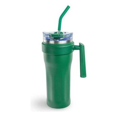 Imagem de Caneca Térmica Com Alça E Canudo 1,2l Aço Inoxidável - Juresa, Verde