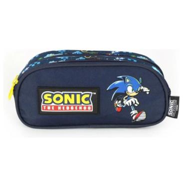 Imagem de Estojo Escolar Menino Juvenil Bolsinha Porta Lápis Sonic - Luxcel, Azu