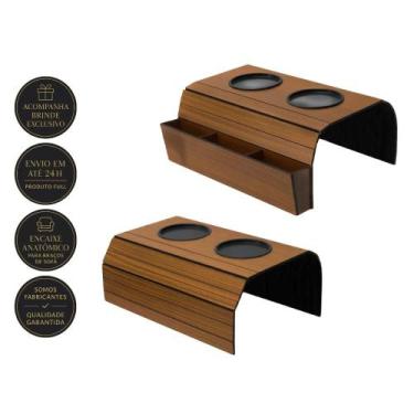Imagem de 2 Esteira Porta Copo Sofá Porta Controle Madeira Oferta - Box Fan