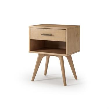 Imagem de Camaflexi Mesa de cabeceira moderna de meados do século/madeira maciça/montagem parcial necessária - acabamento carvalho claro