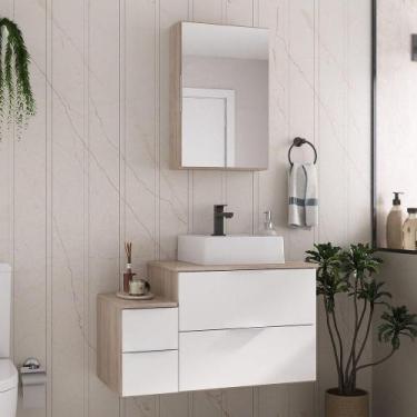 Imagem de Conjunto Gabinete Banheiro Nivus 80 (gabinete+espelheira+cuba) Madeira