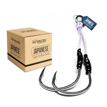 Imagem de Maruto Ganchos leves de assistência dupla para arames forjados, revestidos duratin, ganchos de pesca duplos com anéis inoxidáveis-albacore, salmão e peixe inferior - pesca leve (dois equipamentos de 2