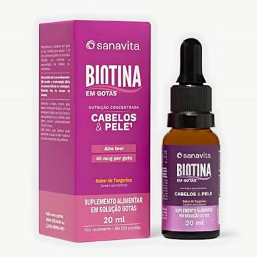Imagem de Biotina em Gotas, Suplemento Alimentar para Cabelos e Pele, 20ml, Sabor Tangerina Sanavita