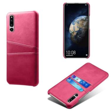Imagem de Capas Compatível com Huawei Honor Magic 2,Caso de couro PU-Tampa de telefone a prova de choque com 2 slots de cartão,Proteção anti-impressão digital e anti-gota-Rose Red