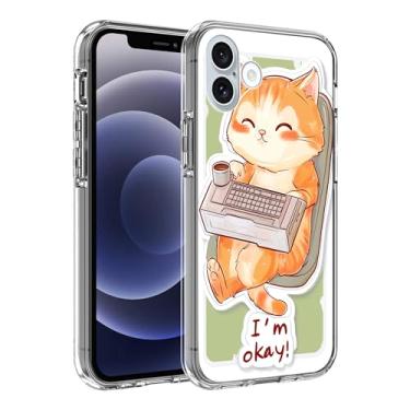 Imagem de SHDYQXSB Capa de telefone para iPhone 16, computador fofo de brinquedo de gato projetado para capa transparente TPU macio à prova de choque