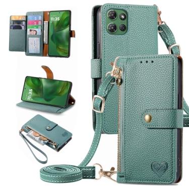 Imagem de Furiet Capa carteira para Motorola Moto G 5G 2025 com bolso com zíper e alça de pulso, suporte de couro PU flip fólio porta-cartões acessórios capa para celular para G5G 5 G G5 mulheres meninas verde