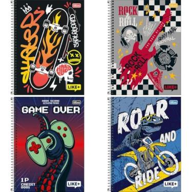 Imagem de Kit com 4 Cadernos de 10 Matéria, Tilibra, Capa Dura, Like+ Masculino, 200 Folhas, Capas Sortidas