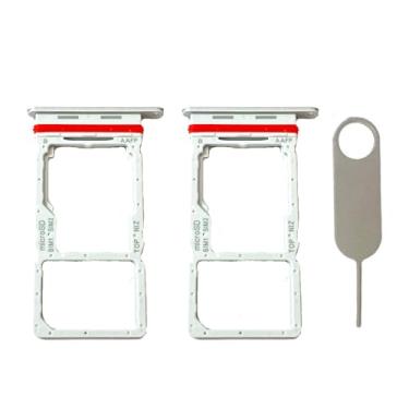 Imagem de 2 compartimentos para bandeja de cartão SIM duplo de substituição para cartão micro SD + pino ejetor de cartão para Samsung Galaxy A16 5G SM-A166 (prata)