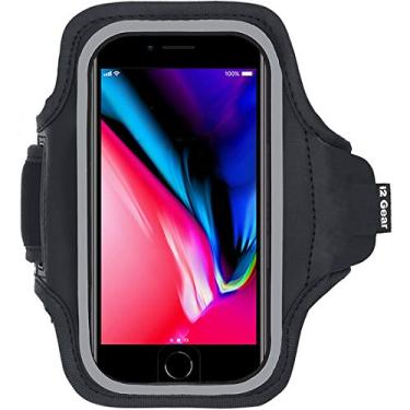Imagem de Braçadeira de corrida e exercícios para Galaxy S5, iPhone 8 7 6 6S (4,7) e celular Google Pixel com pulseira ajustável, borda refletiva e proteção de tela, 6.5 inch, Jet Black