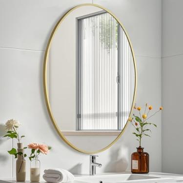 Imagem de JENBELY Espelho oval dourado para banheiro, espelho oval de banheiro de 61 x 81 cm com moldura de metal escovado, espelho decorativo de parede para banheiro, sala de estar, entrada
