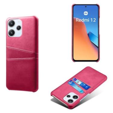 Imagem de Capas Compatível com Xiaomi POCO M6 PRO 5G,Caso de couro PU-Tampa de telefone a prova de choque com 2 slots de cartão,Proteção anti-impressão digital e anti-gota-Rose Red