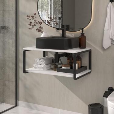 Imagem de Conjunto Gabinete Banheiro Industrial Flex 60CM Ferragem Preta/Branco/Cuba Preta